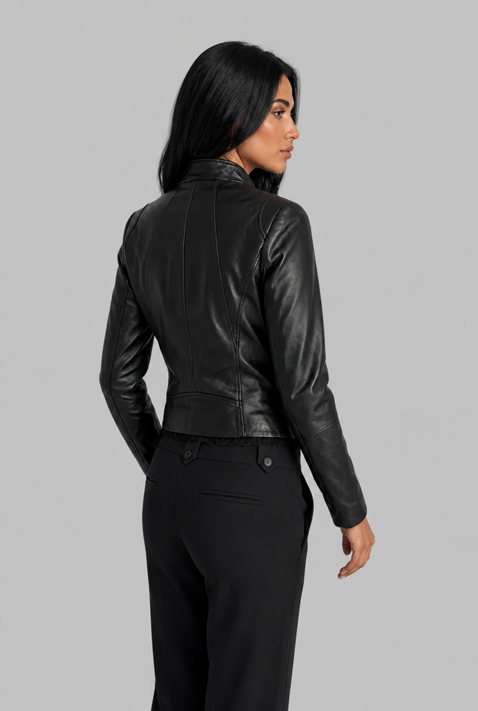 Giacca Biker Donna Corta in Vera Pelle Zip Asimmetrica