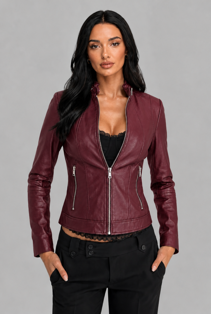 Giacca Biker Donna Corta in Vera Pelle Zip Asimmetrica