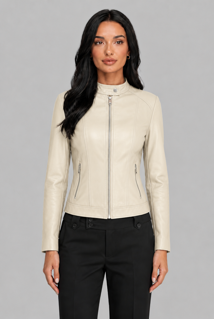 Giacca Biker Donna Corta in Vera Pelle Zip Asimmetrica