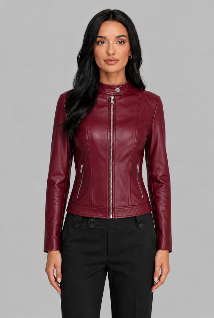 Giacca Biker Donna Corta in Vera Pelle Zip Asimmetrica