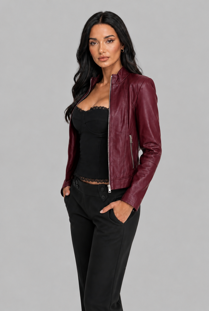 Giacca Biker Donna Corta in Vera Pelle Zip Asimmetrica