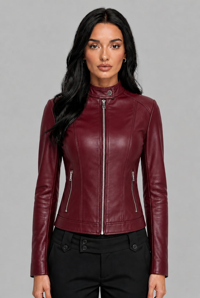 Giacca Biker Donna Corta in Vera Pelle Zip Asimmetrica