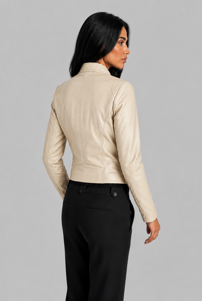 Giacca Biker Donna Corta in Vera Pelle Zip Asimmetrica