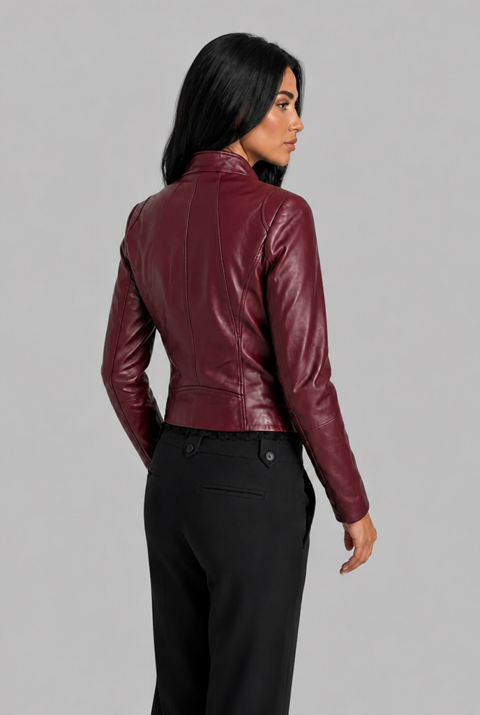 Giacca Biker Donna Corta in Vera Pelle Zip Asimmetrica