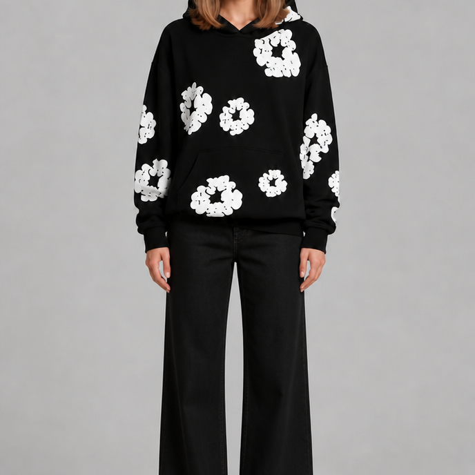 Felpa Donna Oversize con Cappuccio Stampa Floreale
