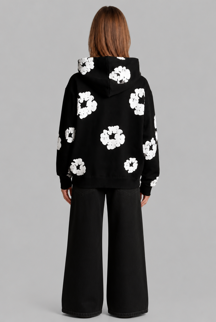 Felpa Donna Oversize con Cappuccio Stampa Floreale