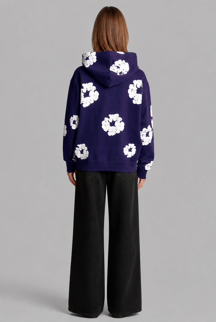 Felpa Donna Oversize con Cappuccio Stampa Floreale