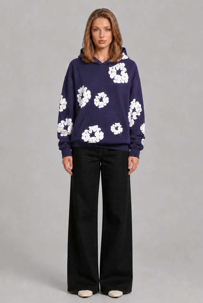 Felpa Donna Oversize con Cappuccio Stampa Floreale