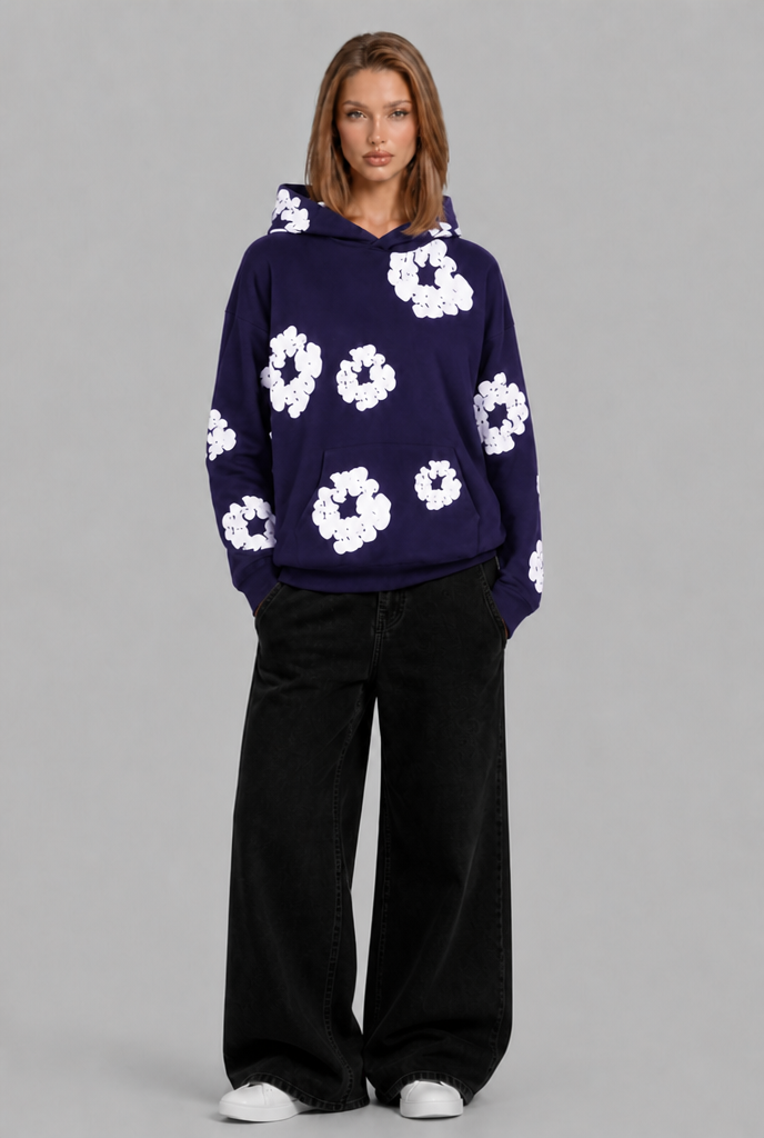 Felpa Donna Oversize con Cappuccio Stampa Floreale
