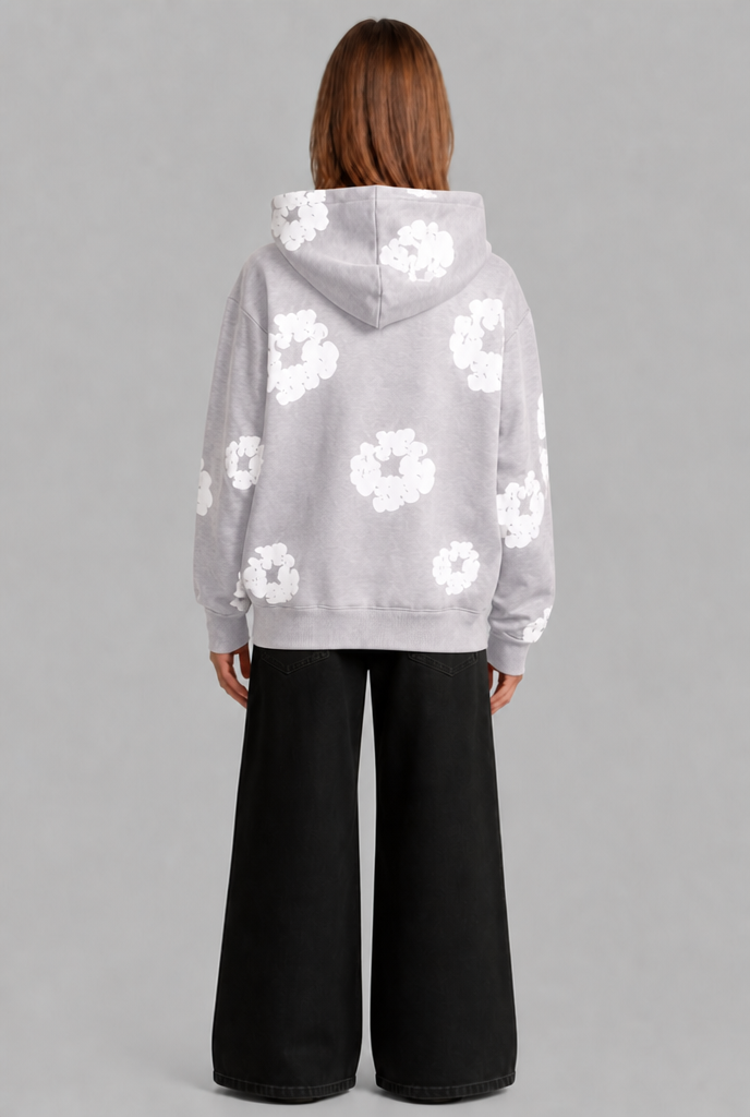 Felpa Donna Oversize con Cappuccio Stampa Floreale