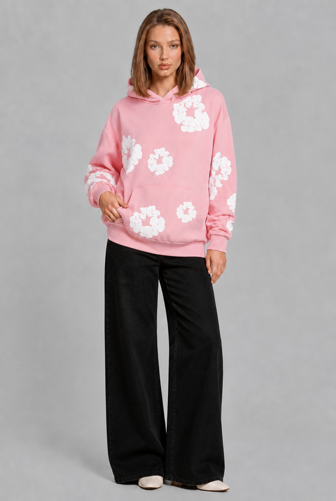 Felpa Donna Oversize con Cappuccio Stampa Floreale