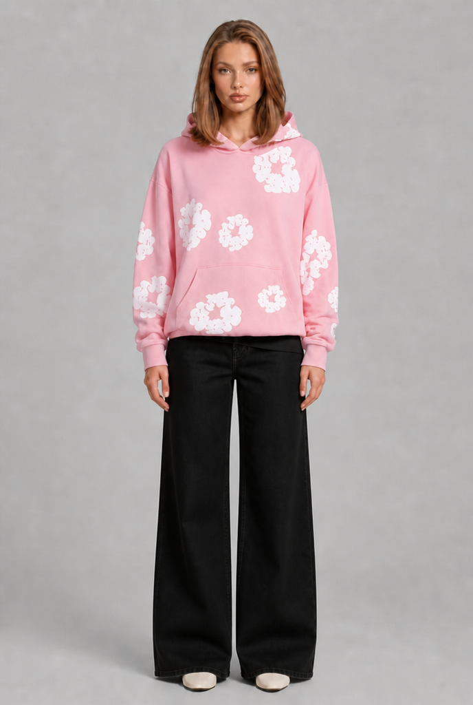 Felpa Donna Oversize con Cappuccio Stampa Floreale