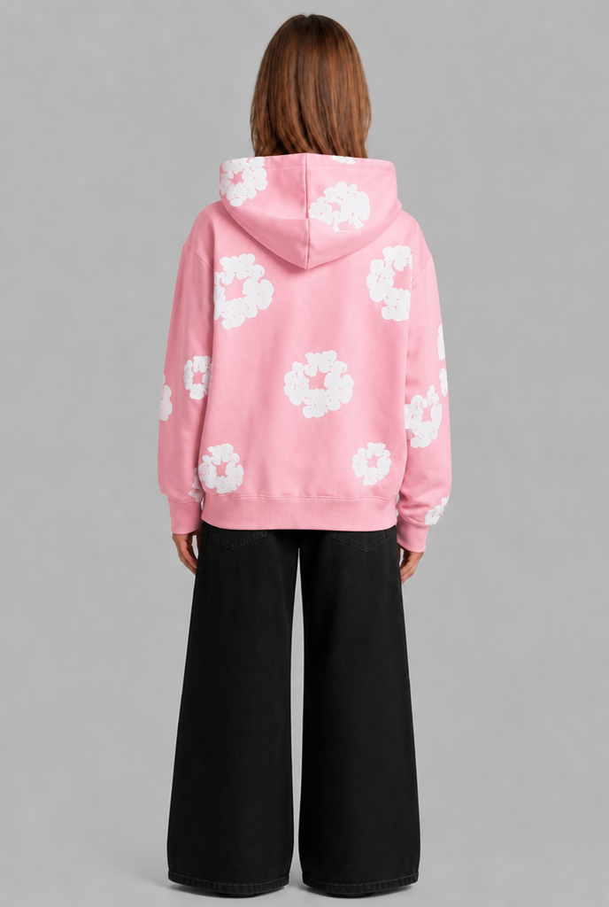 Felpa Donna Oversize con Cappuccio Stampa Floreale