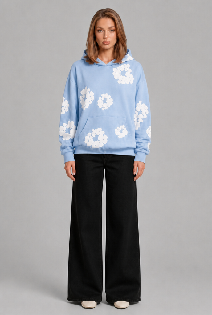 Felpa Donna Oversize con Cappuccio Stampa Floreale