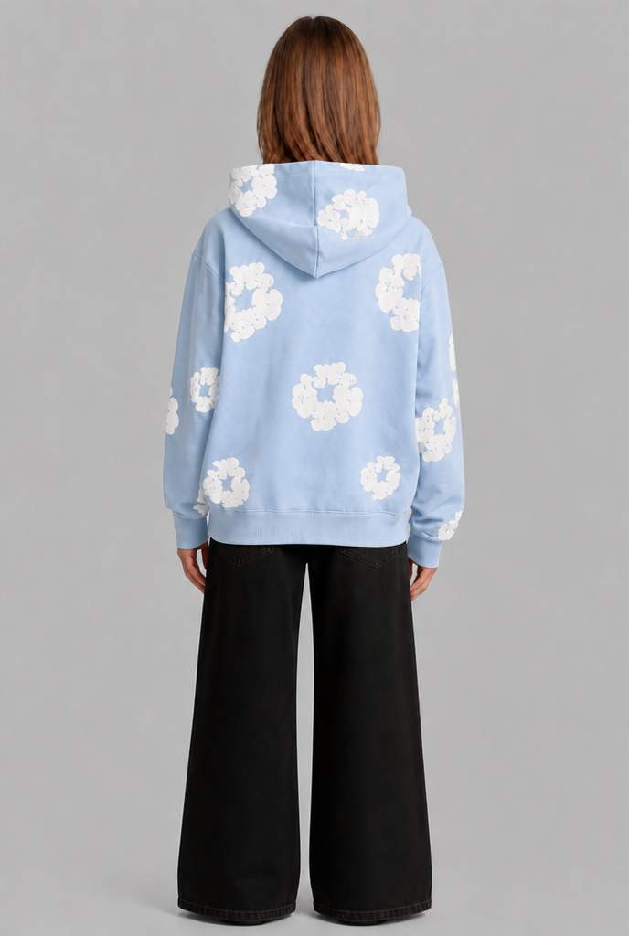 Felpa Donna Oversize con Cappuccio Stampa Floreale