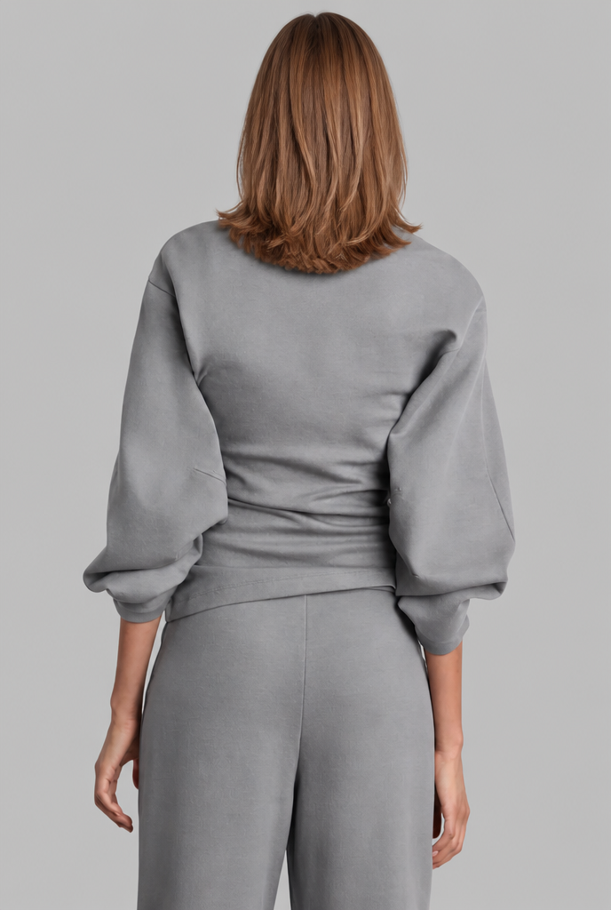Completo Donna Top Maniche a Sbuffo e Pantaloni Palazzo Coordinato