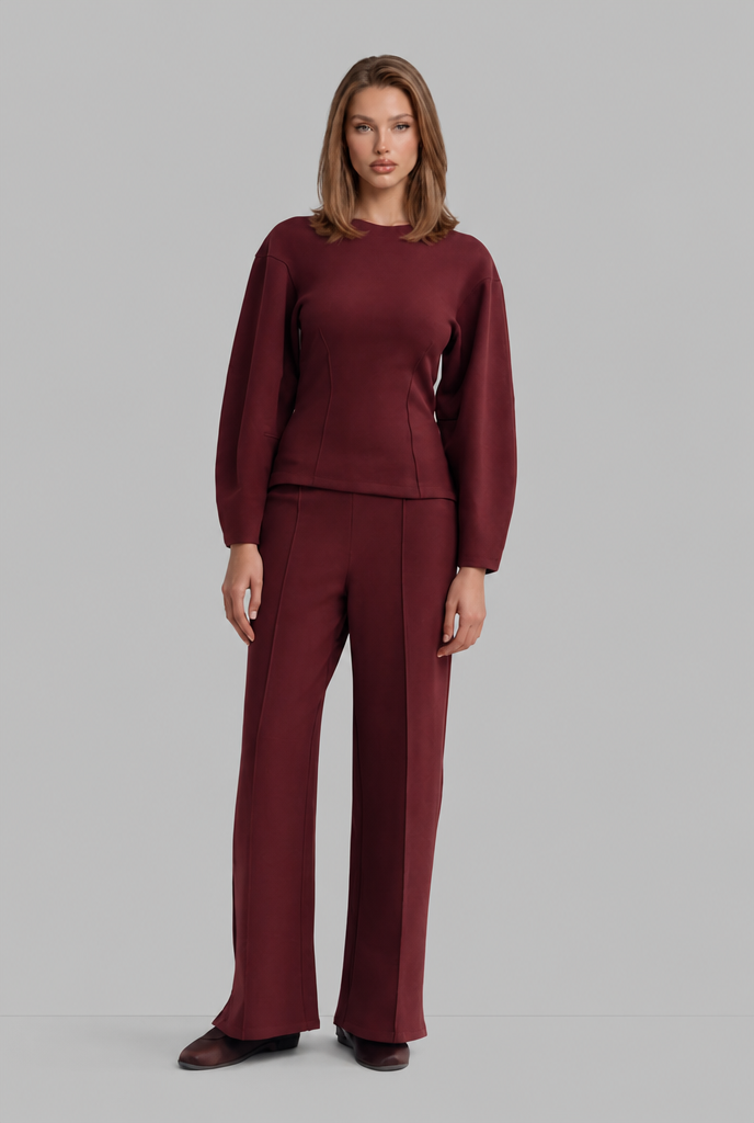 Completo Donna Top Maniche a Sbuffo e Pantaloni Palazzo Coordinato