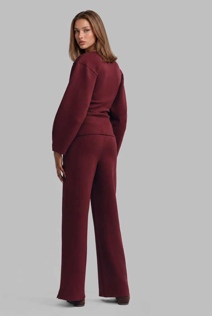 Completo Donna Top Maniche a Sbuffo e Pantaloni Palazzo Coordinato