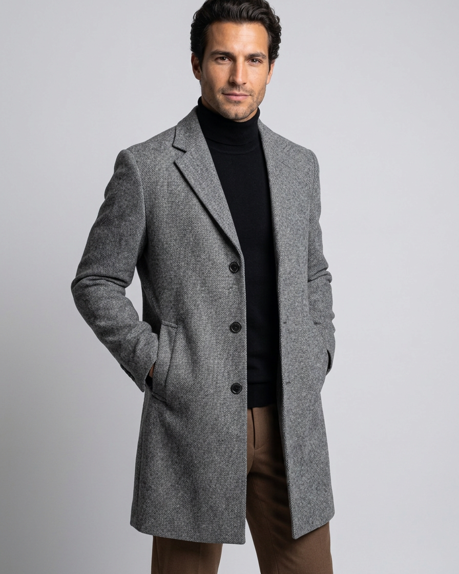 Cappotto Uomo in Misto Lana Monopetto Revers Tre Bottoni
