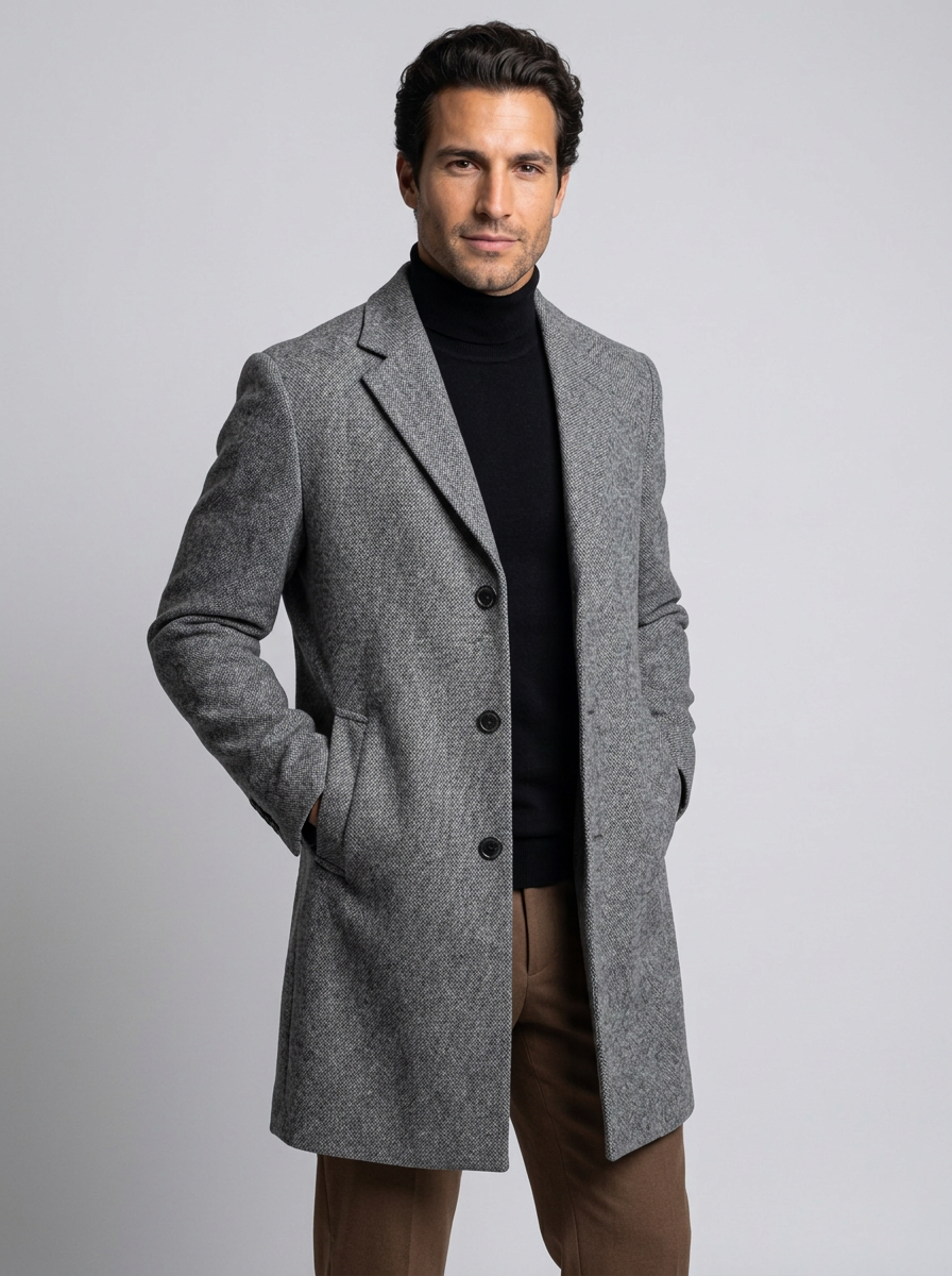 Cappotto Uomo in Misto Lana Monopetto Revers Tre Bottoni