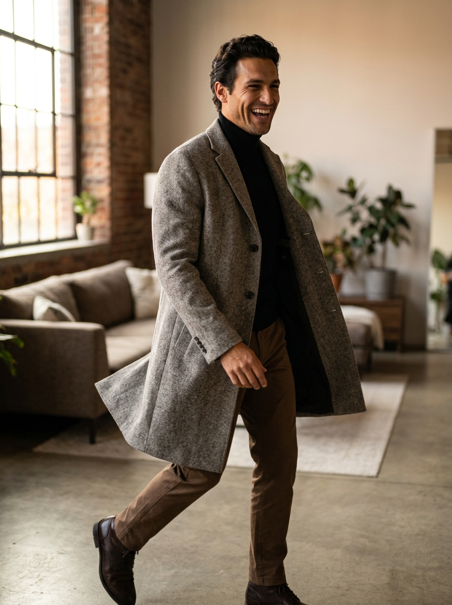 Cappotto Uomo in Misto Lana Monopetto Revers Tre Bottoni