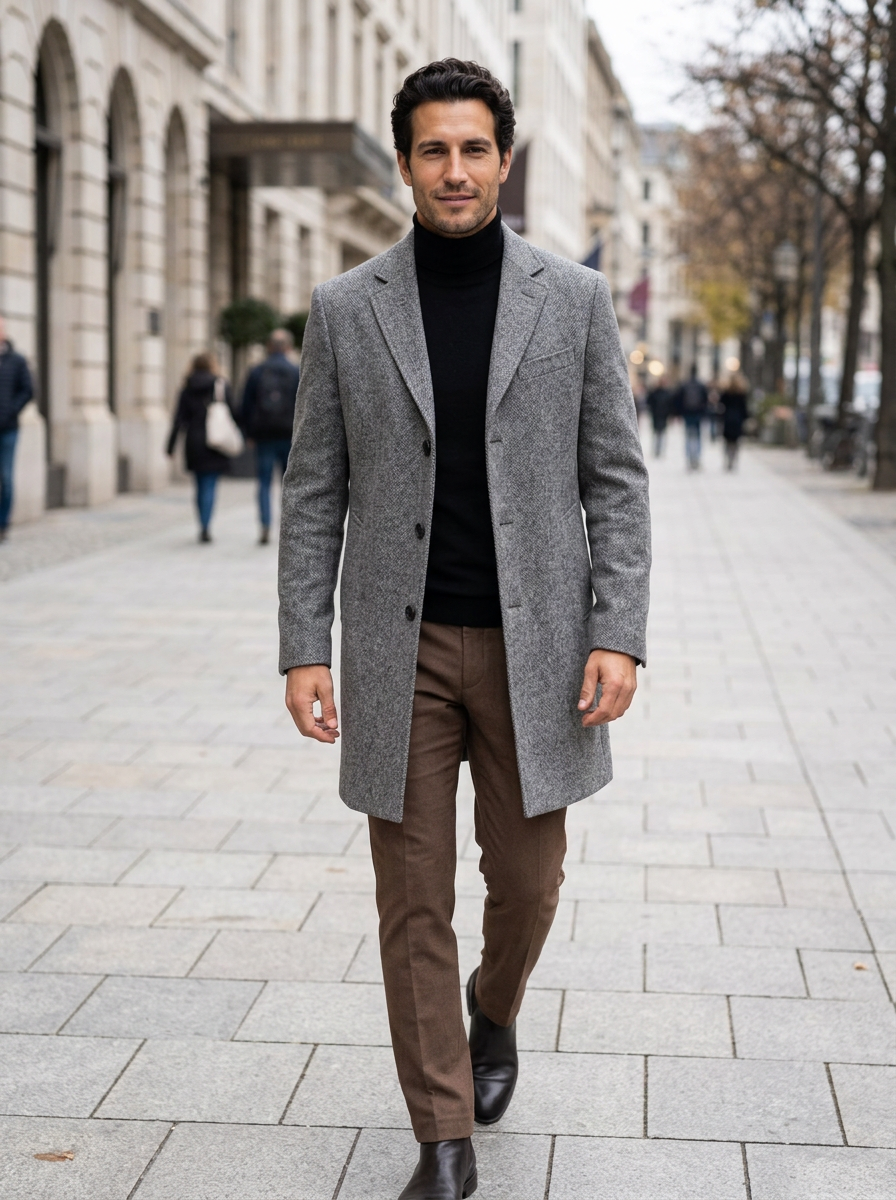 Cappotto Uomo in Misto Lana Monopetto Revers Tre Bottoni