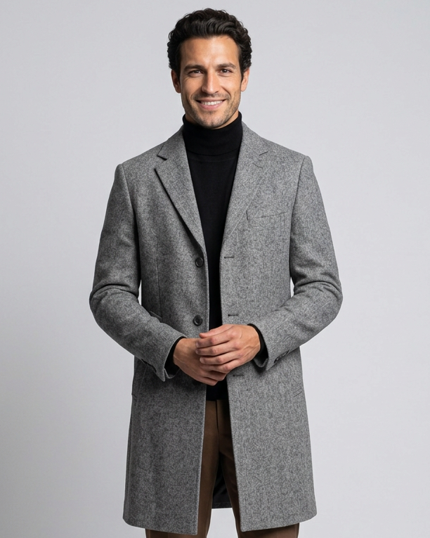 Cappotto Uomo in Misto Lana Monopetto Revers Tre Bottoni