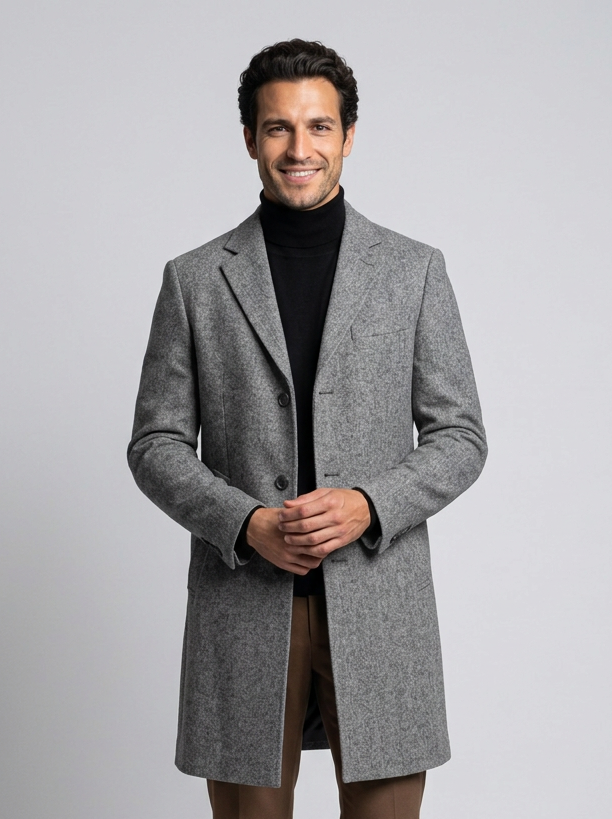 Cappotto Uomo in Misto Lana Monopetto Revers Tre Bottoni