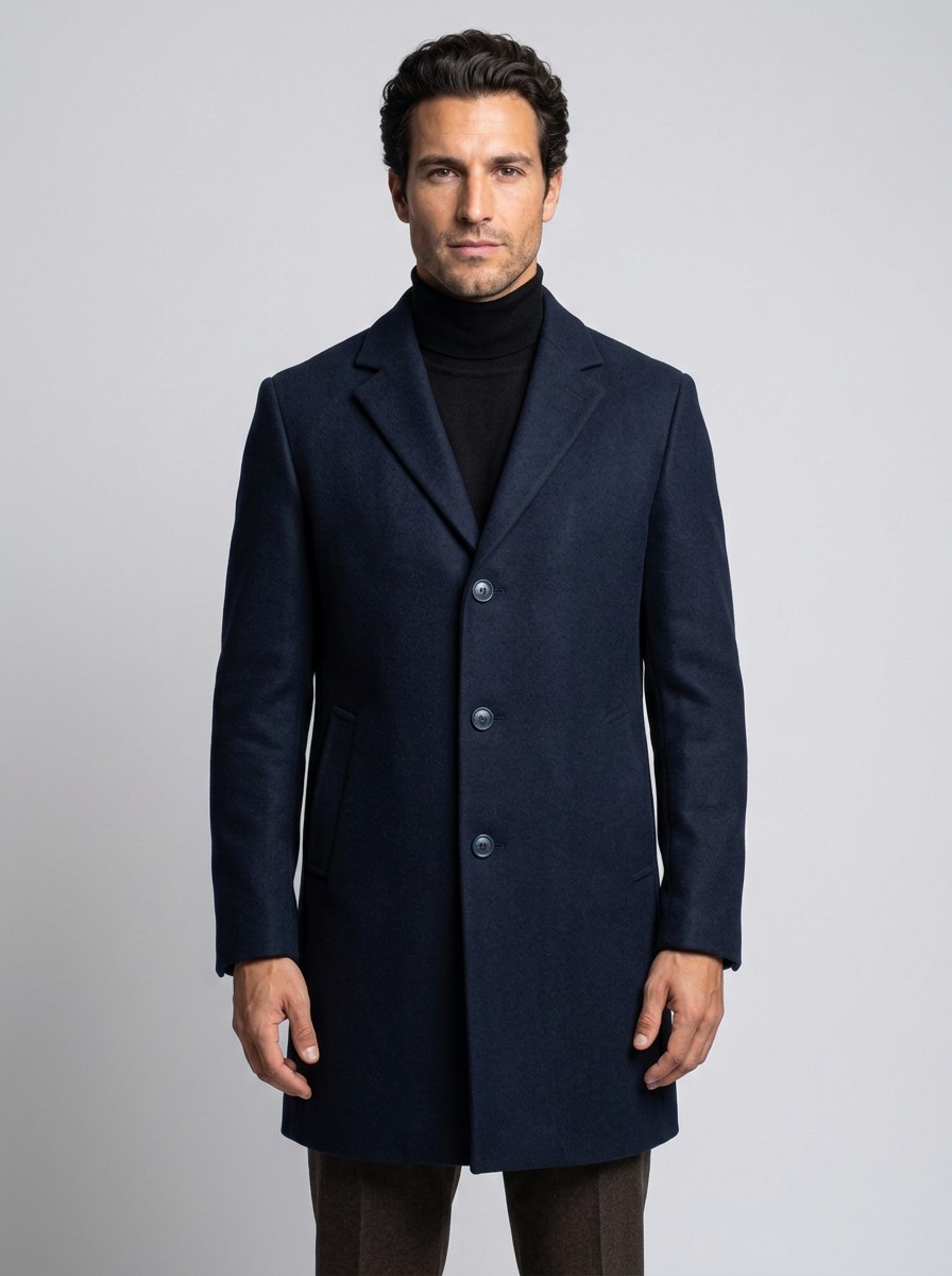 Cappotto Uomo in Misto Lana Monopetto Revers Tre Bottoni