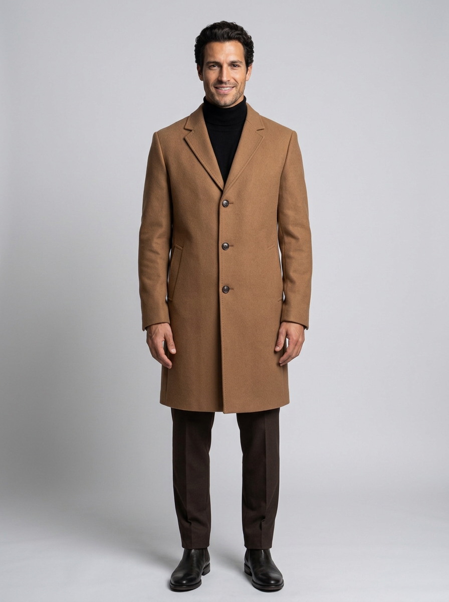 Cappotto Uomo in Misto Lana Monopetto Revers Tre Bottoni