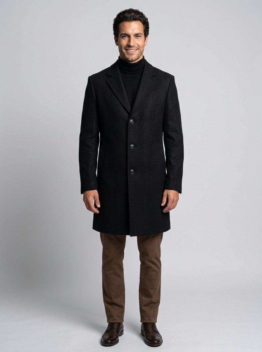 Cappotto Uomo in Misto Lana Monopetto Revers Tre Bottoni