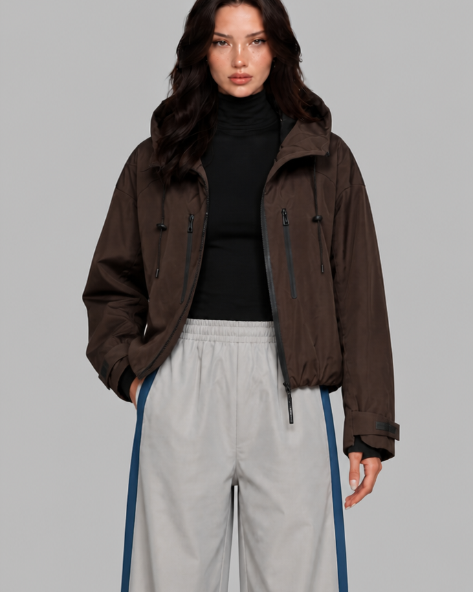 Giacca a Vento Donna Oversize con Cappuccio Foderato a Contrasto