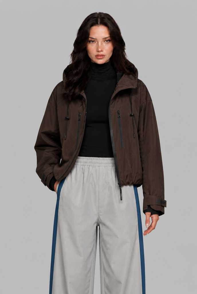 Giacca a Vento Donna Oversize con Cappuccio Foderato a Contrasto