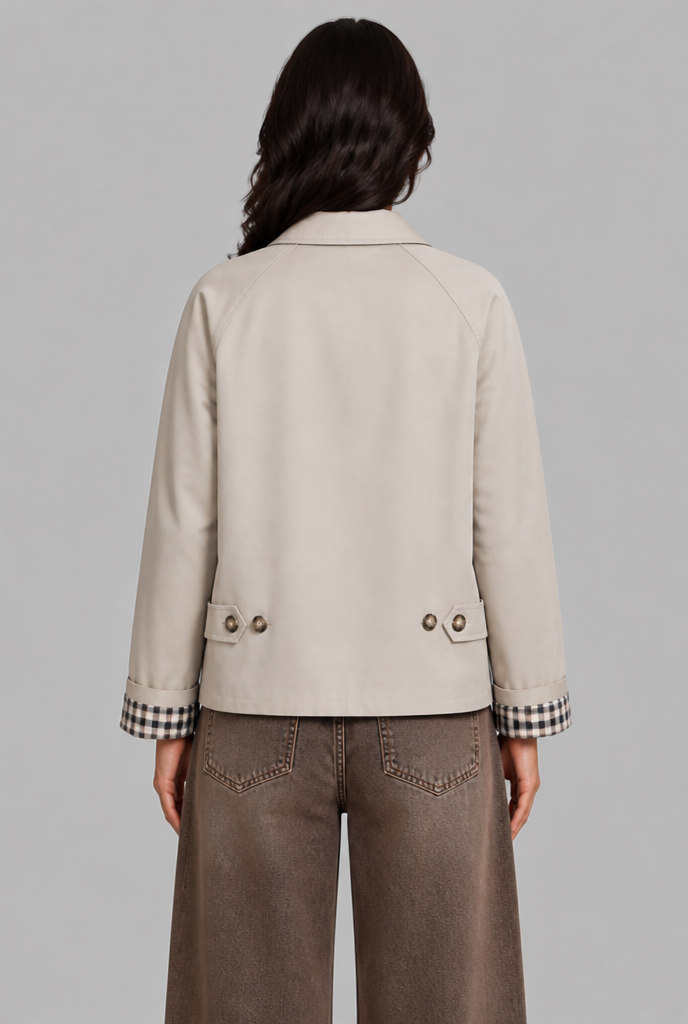 Giacca Trench Donna Corta Oversize Polsini in Vichy