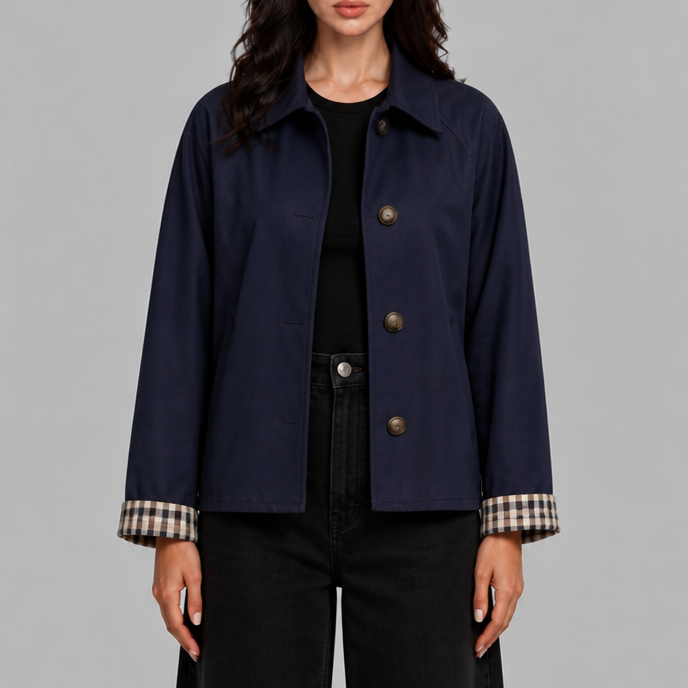 Giacca Trench Donna Corta Oversize Polsini in Vichy