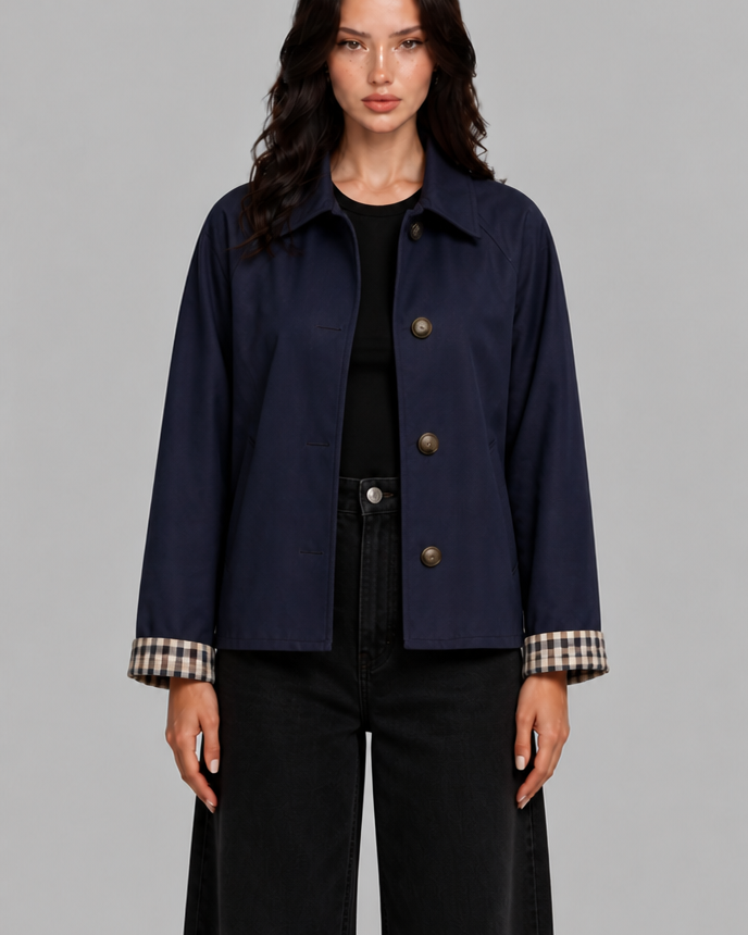 Giacca Trench Donna Corta Oversize Polsini in Vichy