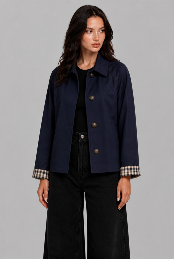 Giacca Trench Donna Corta Oversize Polsini in Vichy