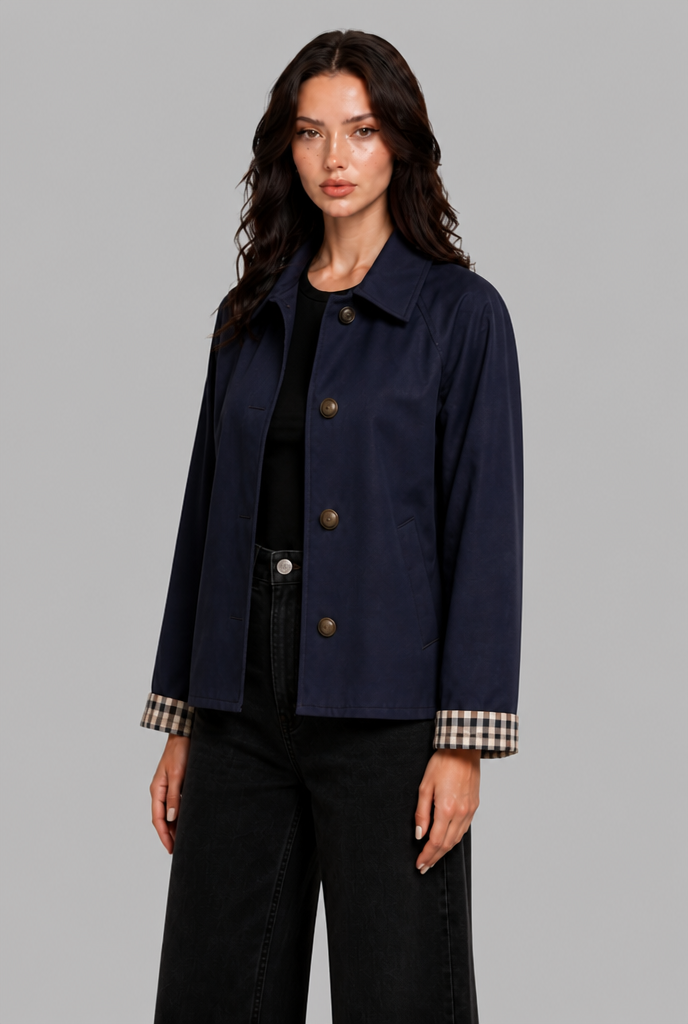 Giacca Trench Donna Corta Oversize Polsini in Vichy