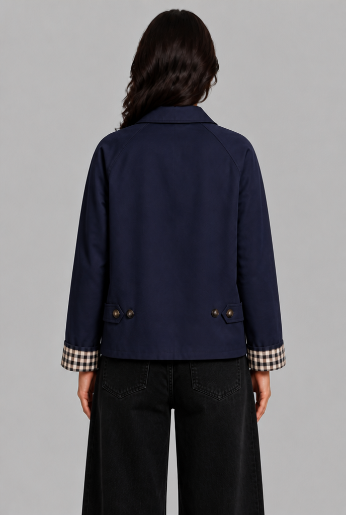 Giacca Trench Donna Corta Oversize Polsini in Vichy