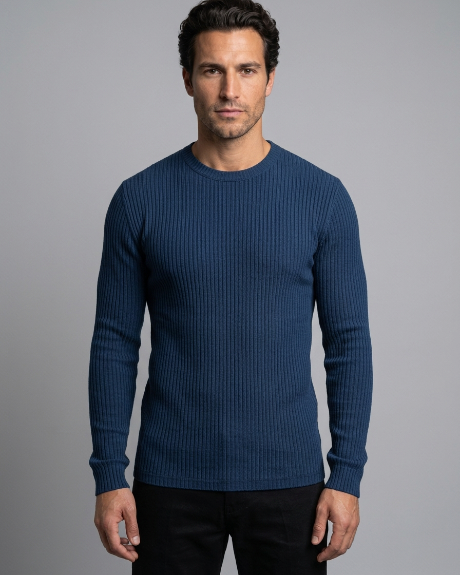 Maglione Uomo Girocollo a Coste Slim Fit