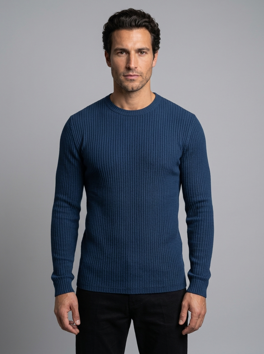 Maglione Uomo Girocollo a Coste Slim Fit