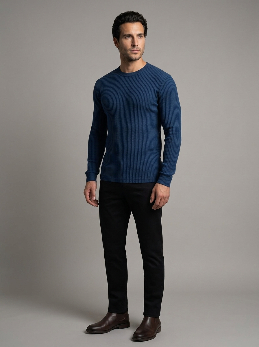 Maglione Uomo Girocollo a Coste Slim Fit