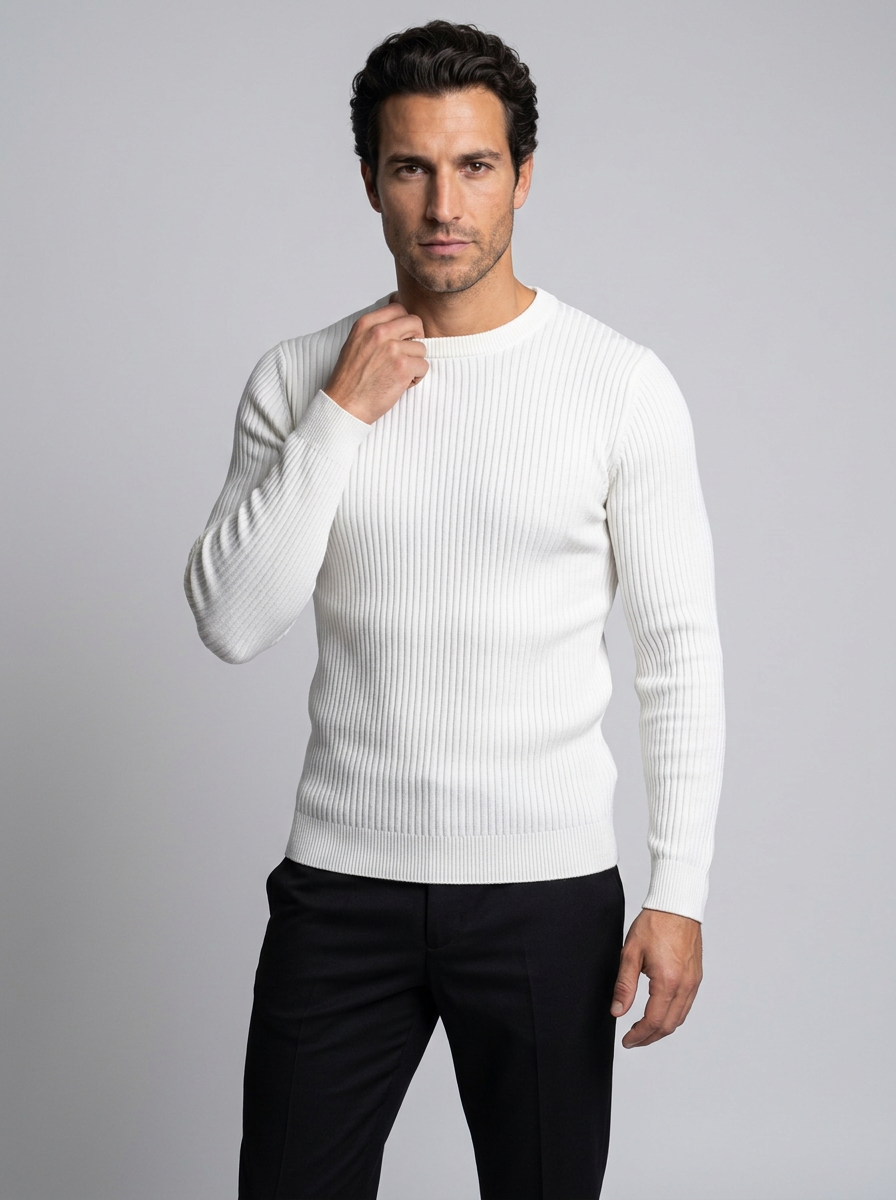 Maglione Uomo Girocollo a Coste Slim Fit