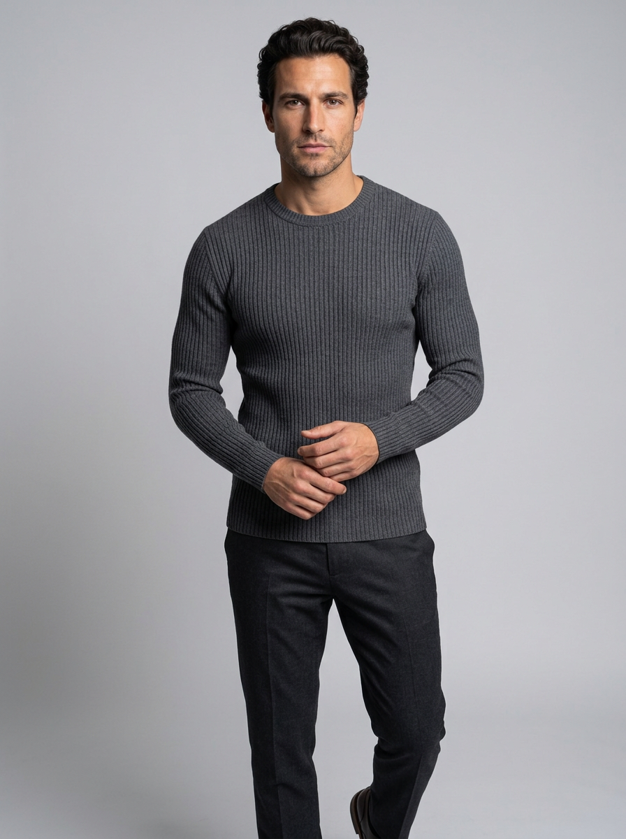 Maglione Uomo Girocollo a Coste Slim Fit