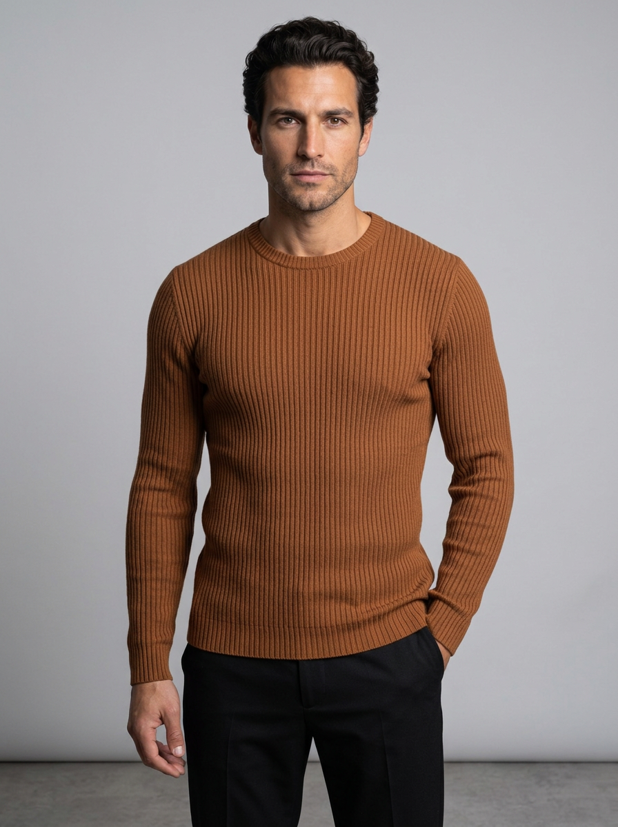 Maglione Uomo Girocollo a Coste Slim Fit