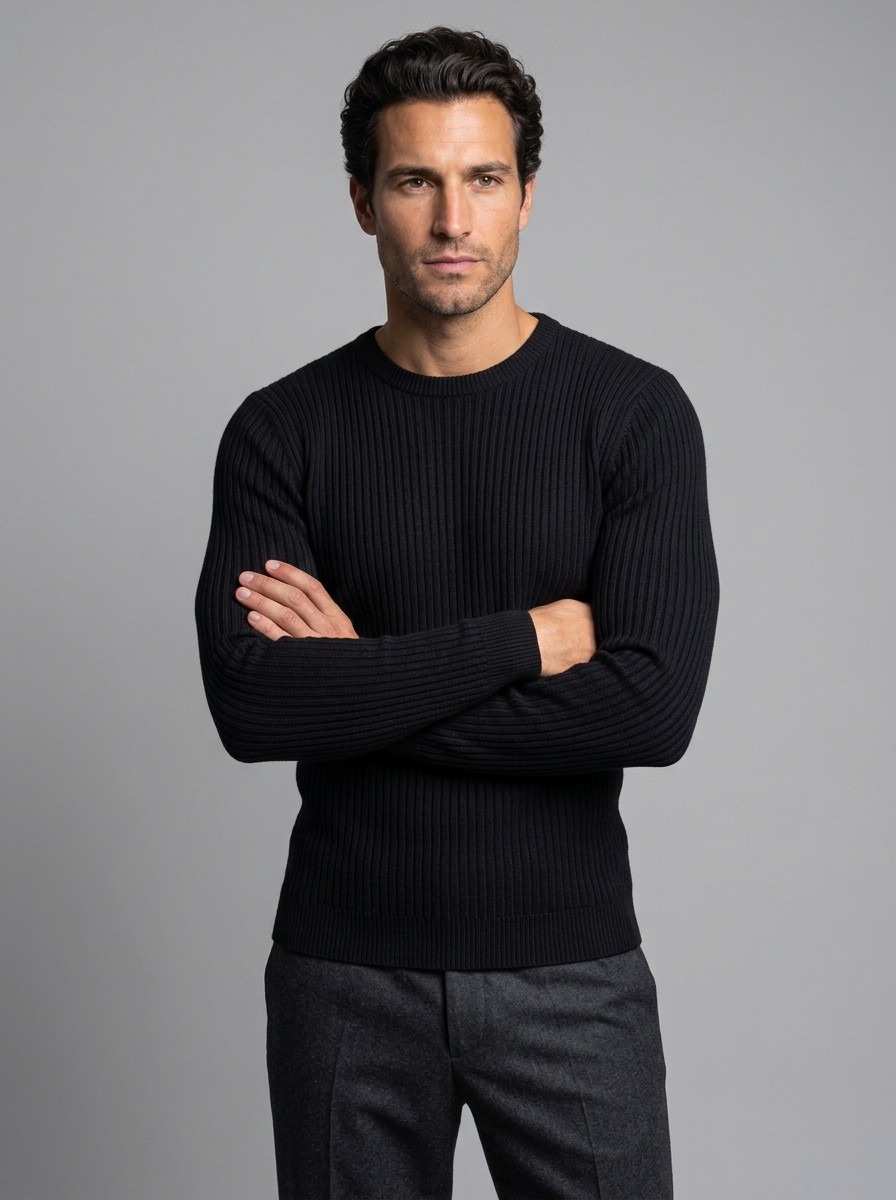 Maglione Uomo Girocollo a Coste Slim Fit