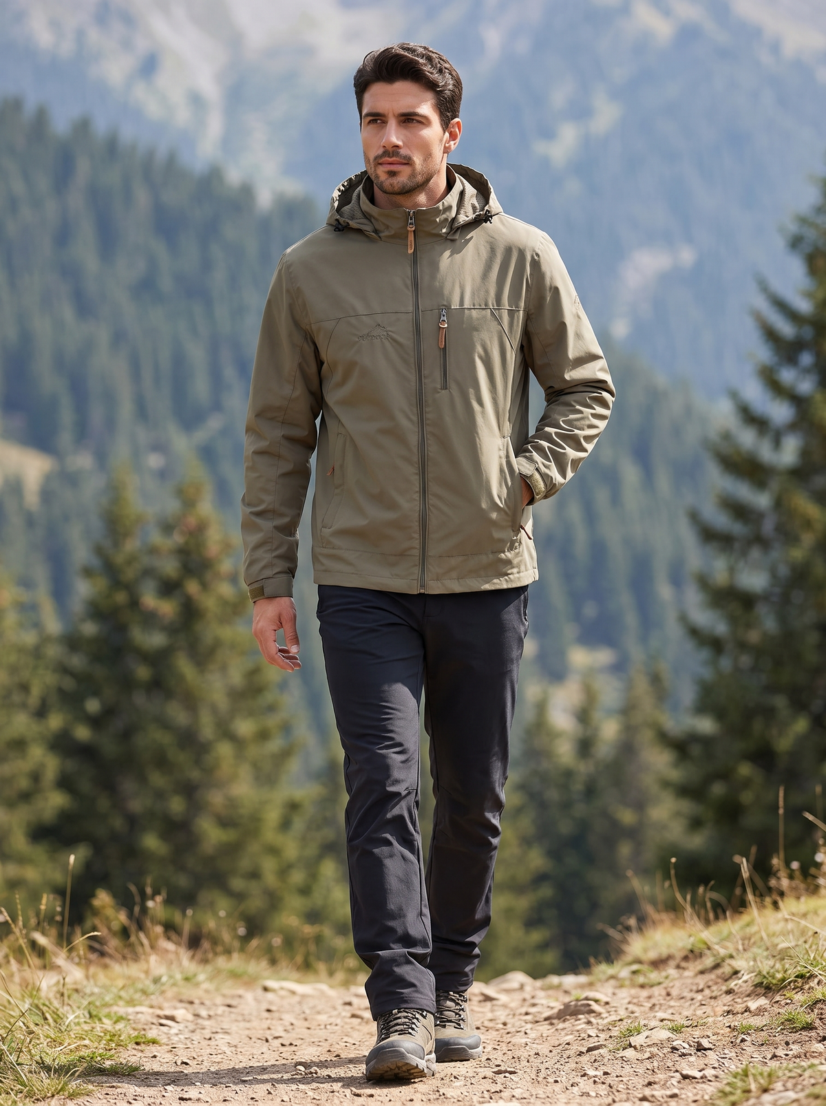 Giacca a Vento Uomo Leggera con Cappuccio Antivento Slim