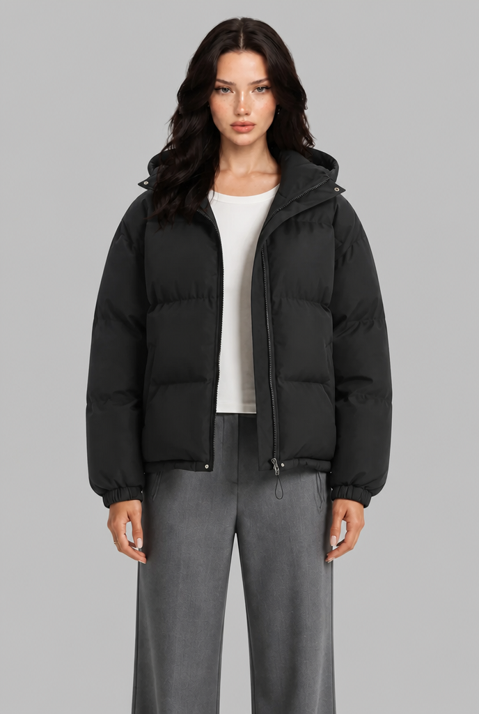 Giacca Donna Imbottita Boxy con Cappuccio Lunghezza Fianco