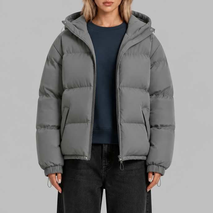Giacca Donna Imbottita Boxy con Cappuccio Lunghezza Fianco