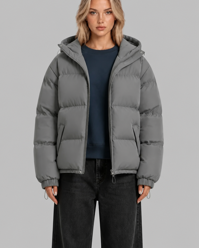 Giacca Donna Imbottita Boxy con Cappuccio Lunghezza Fianco